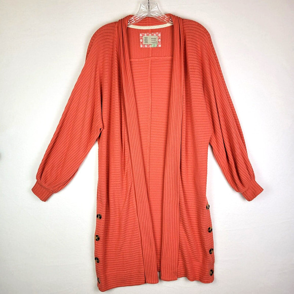 Saturday Sunday Sweaters - Saturday Sunday Womens Open Front Ribbed Cardigan Duster Size XS Orange Stretch
